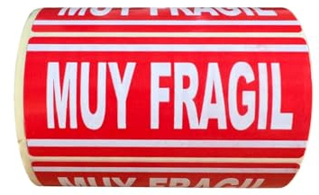 Etiquetas Adhesivas 'MUY FRAGIL', Rollo de 500 Unidades, 100 x 46 mm, Rojo y Blanco, para Embalaje de Envío