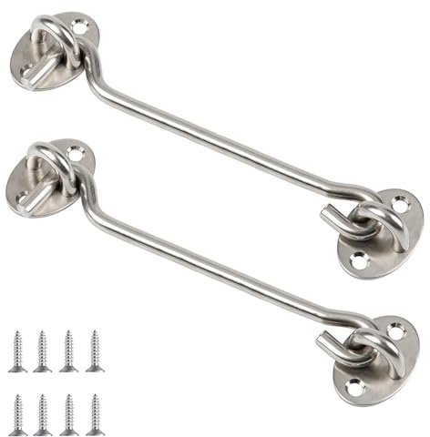 Zydiwo 2 Pezzi Gancio e Occhio Ganci per Cabina e Serratura a Occhiello in Acciaio Inox Gancio Della Cabina per Capanni Finestre Garage (Argento-8 pollici)