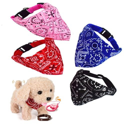 Granmagazz 4Pcs Bandana per Cani, Triangolare, Regolabile, Sciarpa Animale, Collare a Bandana, Lavabile per Cani e Gatti di Taglia Media, Grande e Piccoli, Titanio, Rosso, Blu, Nero, Rosa, 34x9.3 cm