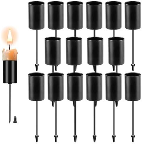 16 stycken ljushållare i metall, adventskrans, järn, europeisk stavljushållare, adventskrans, ljusstift, svart metall, ljushållare, adventskrans, bordsdekoration, för festlig bordsdekoration (svart)