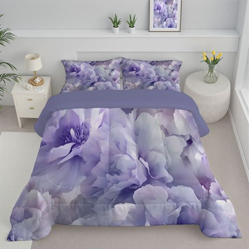 JEDTAKCT Edredón Peonía Fantasía 200 Gr/M2 Lavanda Morada - Reversible - Microfibra Suave - Edredones Confort Transpirable - Plantas Fantasía - Cama 90/105/130, 240X220Cm para Todas Estaciones
