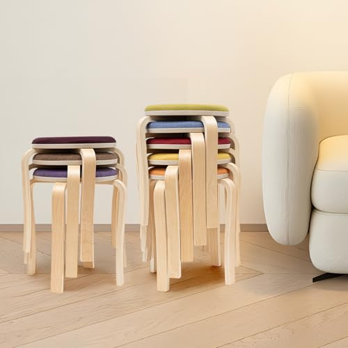 TemoGoda Stackable Round Stools 8 pcs Stacking Wooden Stools Upholstered Bar Counter Kitchen Dining Stools for Living Room, Kitchen, Classroom, Bedroom, Parlor, Study Room, 16.3 * 12.2 * 16.93in