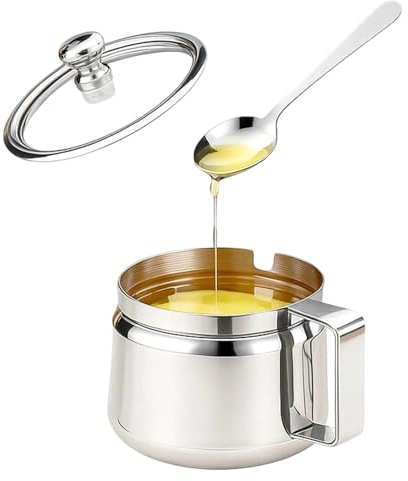 Ghee-Behälter aus Edelstahl – 500 ml Vorratsdose mit passendem Deckel und Löffel, langlebiger Küchen-Organizer für Zucker, Salz, Öl, Gewürze und den täglichen Kochbedarf