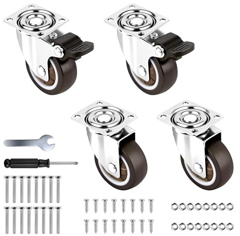 Xahpower Lot de 4 Roulettes pour Meubles 50mm, Roulettes Pivotantes avec 2 Frein, Capacité de Charge 140 kg, Roue Meuble pour Tables, Armoires, Supports à Fleurs, Chariot, Palettes (50 mm)