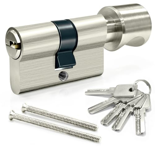 MANICAF Cilindro di chiusura 25/25, serratura a cilindro con pomello, serratura della porta, cilindro a pomello, 50 mm, serratura di sicurezza per porta d'ingresso con 5 chiavi
