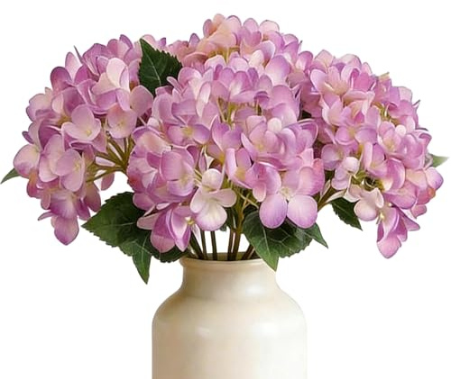 Hsyadazi 5 piezas de hortensias artificiales | Flores de seda realistas en tallo individual (47 cm) para jarrones y ramos | Ideal para bodas, decoración del hogar, fiestas y decoración exterior (lila)