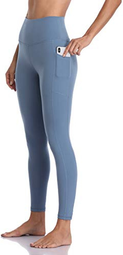 Colofulkoala 7/8 Mallas Deporte Mujer con Bolsillos, Leggins Push Up, Fitness Pantalones para Yoga Gym Running Pilates Leggings, Azul Acero, L