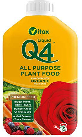 Vitax Q4 All Purpose Liquid Plant Feed, Organic Nutrients, Unique Formula, Optimises Nutrient Uptake, Concentrated, Suitable For Indoor and Outdoor Use- 1 Litre (Makes Up To 50 Watering Cans Worth)