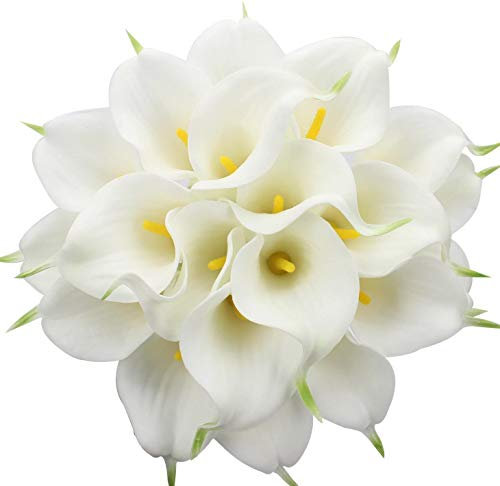 Tifuly 24 Pcs Lys Calla Latex Artificiel, Bouquet De Fleurs De Lys Calla Réaliste À Tige Unique pour La Maison, Fête, Bureau, Décoration De Mariage, Arrangements Floraux(Blanc)