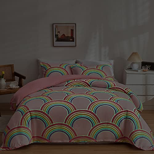 GETIYA Regenbogen Bettwäsche 135x200 Mikrofaser Bettwäsche Mädchen Damen Bettbezug Regenbogen Leuchtend im Dunkeln Einzelbett Bettbezug Rosa Bettwaesche mit Kissenbezug 80x80cm