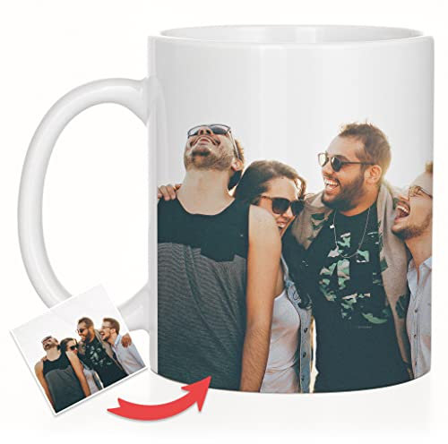 Wanapix | Taza Personalizada con Foto y Texto | Capacidad de 325ml | Taza de Cerámica con Diseño Único | Regalo para Amigos y Familiares | Apta para Microondas | Interior y Asa Color Blanco