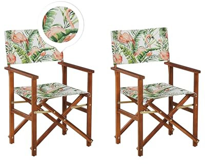 Set di 2 Sedie da regista per Giardino in Legno Scuro grigio fenicotteri multicolore
