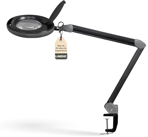 Lumeno Lampe loupe LED 8515SW intensité variable, avec grande lentille en verre 152 mm, luminosité réglable, convient comme lampe de travail, aide à la lecture, 5 dioptries Noir