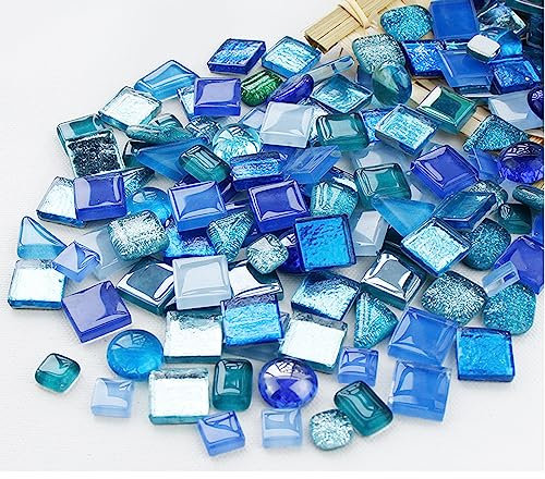 1.1 Pfund Mosaiksteine zum Basteln,Muggelsteine für Kreativ DIY,Mini Buntglas Dekosteine für Draußen,Blau