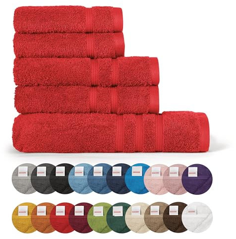 Bassetti Weiches Handtuch, 480 g, 100 % Baumwolle, 5-teiliges Set (2 x 58 x 105 cm + 2 x 38 x 55 cm + 1 x 70 x 140 cm) – Kollektion Monique – Maranello R6