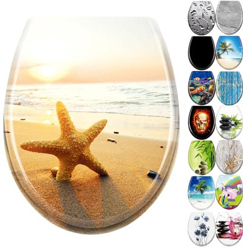 JNGLGO Toilettendeckel WC Sitz mit Absenkautomatik Antibakterielle Toilettensitz mit Klodeckel Oval Klobrille Duroplast für einfach Reinigung, Seestern