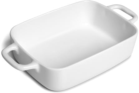 FLORWOD Small Baking Dish, Rectangular Baking Pan with Handles, White Porcelain Casserole Dish for 1 or 2 Person, 6.5x5x1.5in