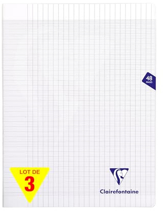 Clairefontaine 393311AMZC Un lot de 3 Cahiers Agrafés Mimesys - 24x32 cm - 48 Pages Grands Carreaux - 90 g - Couverture Polypro - Couleur Incolore