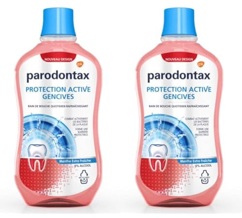 Parodontax Bain de Bouche Quotidien, Protection Active, Pour Les Gencives et Des Dents Saines, Extra Fraiche, Sans Alcool, 500 ml (Lot de 2)