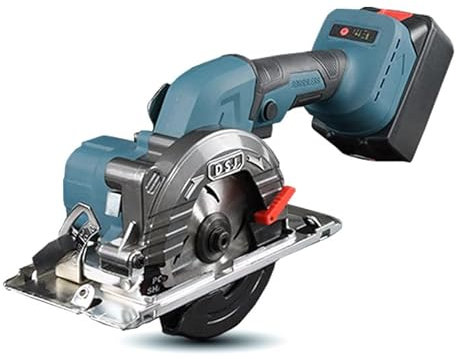 Sega circolare senza fili 18 V, mini motosega portatile senza fili per la lavorazione del legno, profondità di taglio e angolo di inclinazione regolabili (con batteria senza lama)