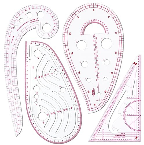 4-Piece Sewing Ruler Set - French Curve & Pattern Master | Ideal for Dressmaking, Tailoring, DIY Crafts | Flexible Plastic Design Tools for Fashion Students & Designers