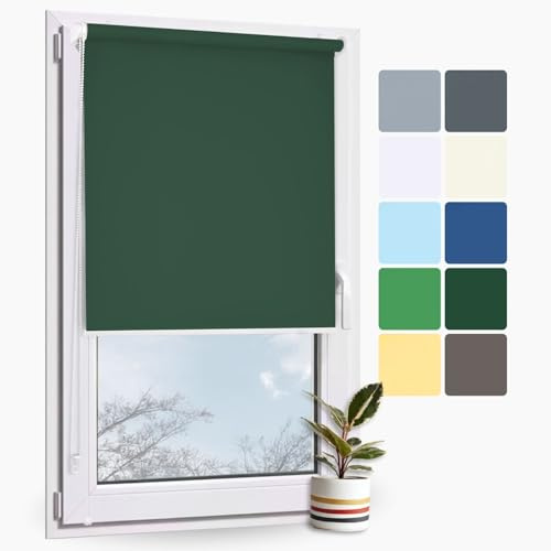 Rollmayer Klemmfix Rollo ohne Bohren Seitenzugrollo Sichtschutz Lichtschutz Sonnenschutz für Fenster und Tür Rollo Innen (Classic Dunkelgrün B70cm x H130cm)