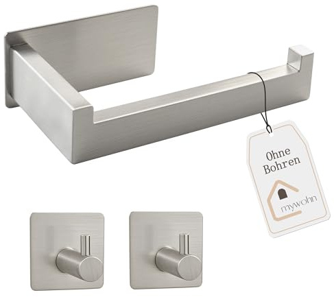 Toilettenpapierhalter Ohne Bohren Klopapierhalter Edelstahl 304 Gebürstet Wc Rollenhalter Selbstklebend Klorollenhalter, toilettenrollenhalter und 2 Stück Klebehaken für Küche und Badzimmer (Silber)