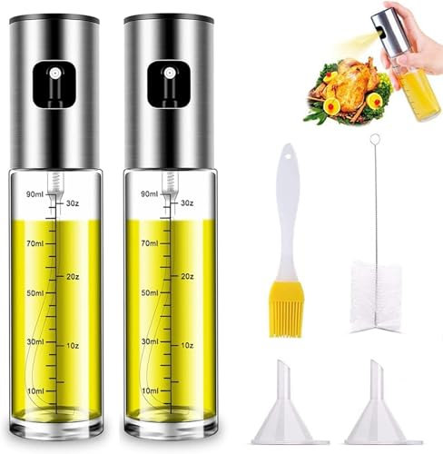JWSYBD Oil Spray Bottle, 100ml Glass Olive Oil Sprayer Misto Olive Oil Spray With Graduations, Spray Bottle for Cooking made of glass Air Fryer Cooking Kitchen BBQ (2 straight bottles)