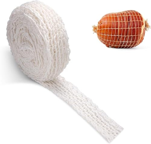 Flycppo Rete per Arrosti,Rete per Carne,Rete per Pollame,Rete Elastica da Forno Cucina per Cottura,Conservazione e Appendere di Carne,Prosciutto e Salsicce(Bianco,5M)