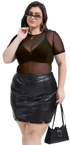 tanzdunsje Genomskinlig T-shirt Dam, Sexiga Nättröjor för Kvinnor - Kortärmad, Party Mesh Toppar, Transparent Svart Tröja med Rund Hals, Svart, XS