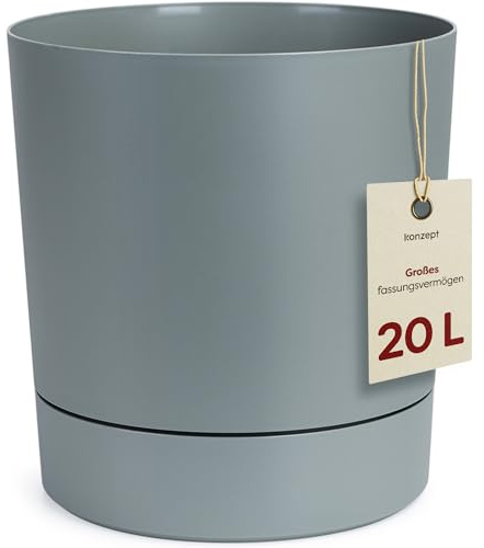 KONZEPT Vaso per piante con sottovaso 32,5 cm - grande vaso in plastica per piante da interno, moderno e resistente agli agenti atmosferici, per interni ed esterni, Menta