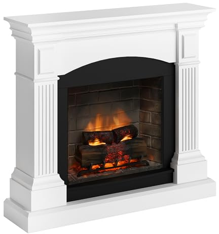 TAGU Magna elektrisk kamin med PowerFlame 2, värmare och termostat, sprakande ljud, Wi-Fi och stämningsbelysning (Ren vit)