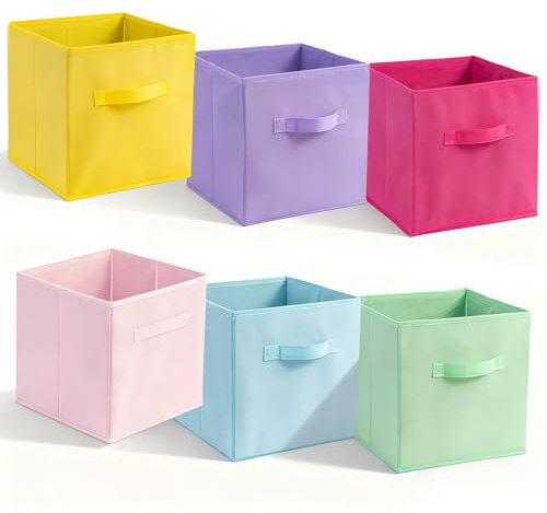 YTSMFL 6 Colorato Scatole Portaoggetti, Cubi Portaoggetti Scaffale 27 x 27 x 28 cm Kallax Contenitori Scatole Portaoggetti Quadrate per Scaffali, Cubi Contenitori Portaoggetti Pieghevoli