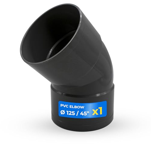 DOJA Barcelona Codo PVC Evacuación con de 45° - Ø 125mm - Fácil instalación, Antifugas - Codo de PVC Hembra - Salida Segura, Variedad de Tamaños, Desagüe Eficiente, Apto para conductos
