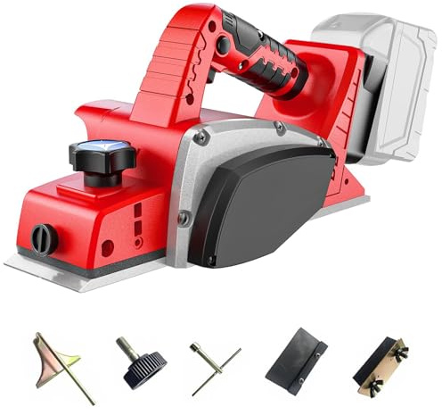 Raboteuse sans fil compatible avec batterie Milwaukee 18 V, rabot électrique portable 3200 tr/min, profondeur réglable de 0 à 2 mm pour meubles de travail du bois à faire soi-même (pas de batterie)