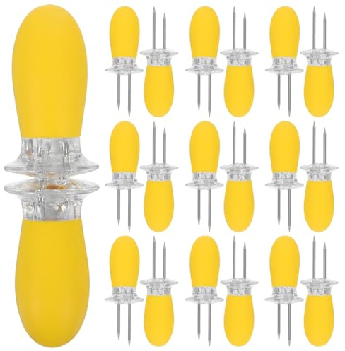 KICHOUSE 10 pares de soportes para mazorcas de maíz - Brochetas de doble cabeza para barbacoa con mangos antiescaldaduras - Accesorios de acero inoxidable para barbacoa de verano