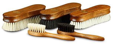 Langer & Messmer set di spazzole per scarpe in finissimo crine di cavallo e capra per la cura professionale delle scarpe in pelle liscia - contiene spazzole per la lucidatura e spazzole per la crema