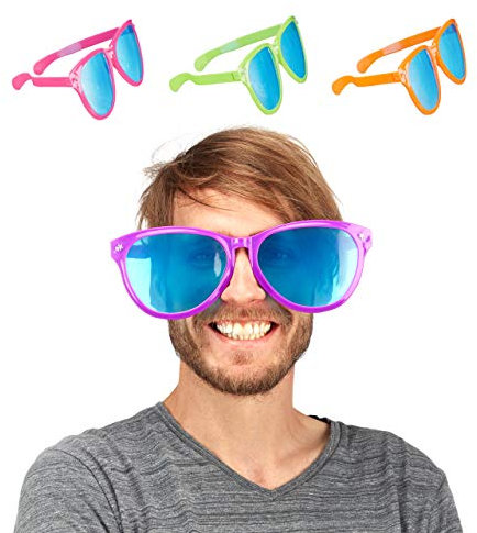 Relaxdays Partybrille, Blaue XXL-Gläser aus Kunstoff, Kostümzubehör, Bunt, Karneval, JGA, Sternchen, 25cm breit, Farbe