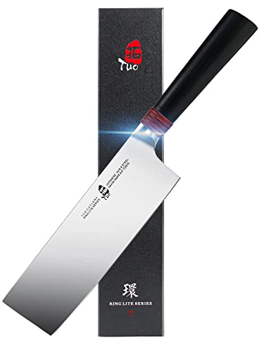 TUO Nakiri Knife 6.5 inch - Professional Kitchen Vegetable Cleaver Knife Asian Usuba Knives for Vegetables and Fruits - AUS-8 Stainless Steel with Pakkawood Handle - Ring Lite Series with Gift Box