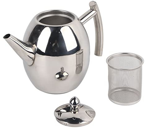 Teiera in Acciaio Inox 1L con Infusore Rimovibile e Coperchio Lucido, Bollitore da Casa e Hotel