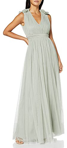 Maya Deluxe Damen Maya Deluxe Women's Maxi With Ruffle V Neck Sleeveless High Empire Waist Long Prom Guest Weddi Bridesmaid Dress, Green Lily, 50 EU