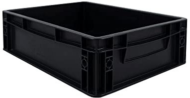 BOXIO - SOLO UP: Aufbewahrungsbox 40x30x12 cm - Eurobox - perfekte Plastikbox, Transportkiste, Kiste, Stapelbox für Camping, Keller oder Garten - Schwarz, stapelbar mit anderen Euroboxen