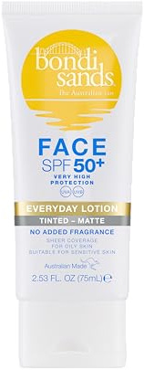 Bondi Sands SPF 50+ Fragrance Free - Matte Tinted Face Lotion 75mL | UVA & UVB Protection | Suitable for Sensitive Skin | Cruelty Free | 75ML/2.53 FL OZ