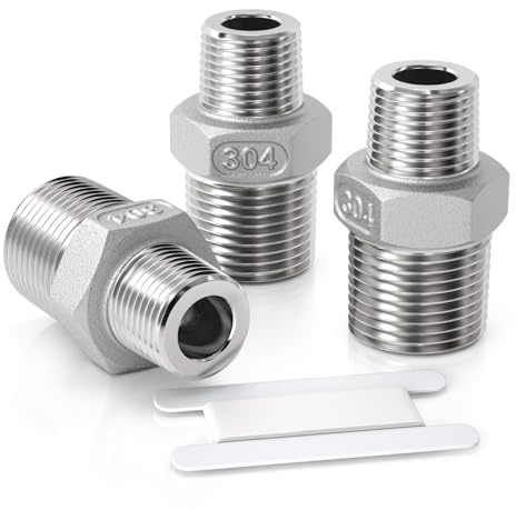 Bwintech 3 Pcs 1/8 Male to 3/8 Male BSP Thread Stainless Steels 304 Hex Nipple Reducing Connector for Pipe Connecting Conversion