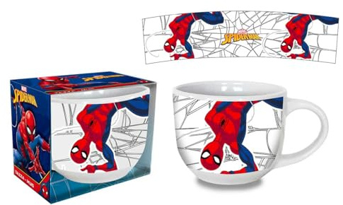 Coriex Tazza Spiderman Larga In Ceramica Con Manico Per Bambine,Tazza per Colazione 380 ml, Idea Regalo, 3+ Anni