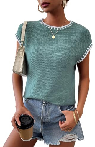 TAKEYAL Summer Sweaters for Women Lightweight Cap Sleeve Trendy Tank Top Knit Sweater Vest 2026 Blue