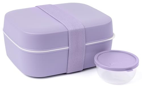 Amuse 3 en 1 Lunch Box Adulte | Bento Lunch Box, Boîte avec Compartiments, Idéale pour Meal Prep | Boîte à Lunch Adulte et Boîte à Goûter avec Séparation | Bento avec Snack Box | Lavender
