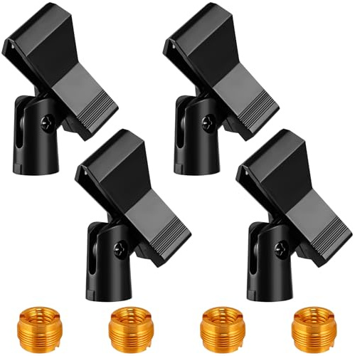 Mic Clips for Stands Set 4 Piece Adjustable Mic Holders with Adapters