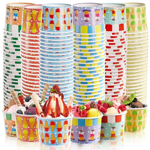 Cididu 210 Pack Paper Ice Cream Cups, 12 Oz Disposable Ice Cream Bowls, Party Dessert Snack Bowls for Hot or Cold Food, Food Grade Party Supplies Treat Cups for Yogurt Soup Fruits, Birthday Picnic