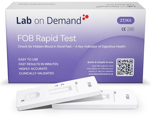 Lab on Demand FOB Stool Testing Kit 2T Pack - at-Home Fecal Occult Blood Bowel Health Test Kit - Fast & Accurate Results in Minutes, CE-Certified Fit Test for Digestive Care & Colorectal Screening